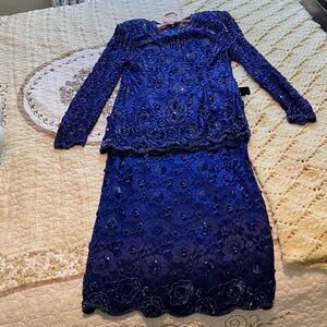 Elegant Blue Embellished top and skirt. Vintage Judith Ann.